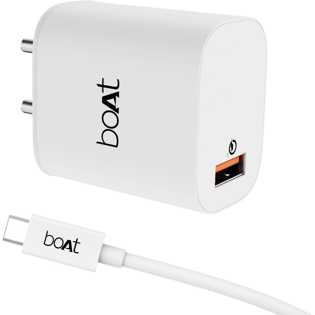boAt 18W Power WCD QC3A Charger combo (Type C - Cable Included) (White, Cable Included)