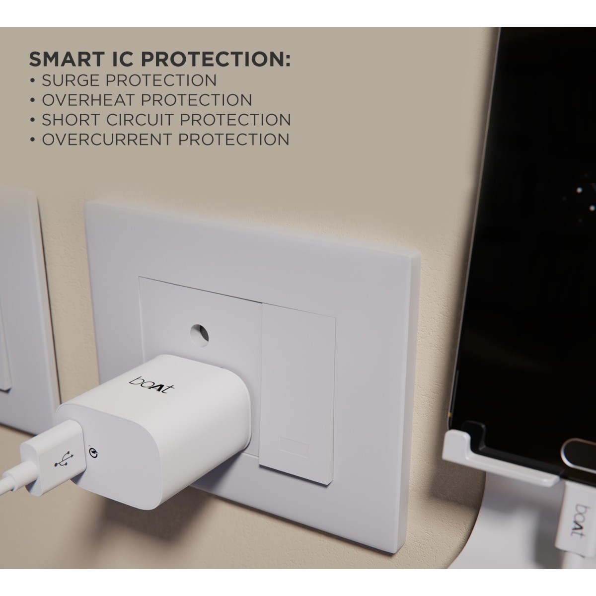 boAt 18W Power WCD QC3A Charger combo (Type C - Cable Included) (White, Cable Included)