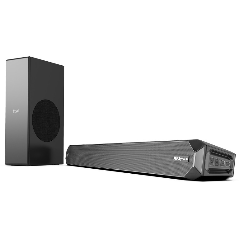BoAt Aavante Bar 1600D/1650D with Dolby Digital & 3D Surround Sound 120 W Bluetooth Soundbar (Premium Black, 2.1 Channel) BoAt Aavante Bar 1600D/1650D with Dolby Digital & 3D Surround Sound 120 W Bluetooth Soundbar (Premium Black, 2.1 Channel)