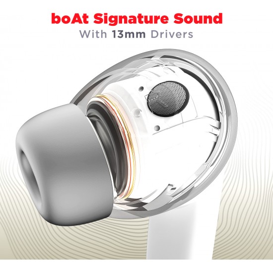 boAt Airdopes Atom 83 with 50Hrs Playback, Quad Mics ENx Technology & Beast Mode Bluetooth Headset (Ivory White, True Wireless)