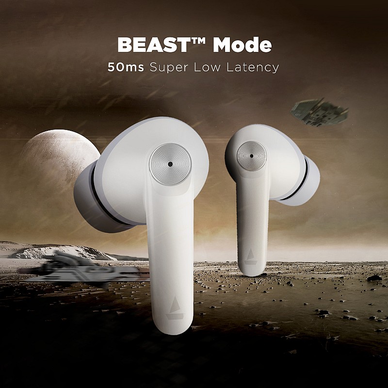 boAt Airdopes Atom 83 with 50Hrs Playback, Quad Mics ENx Technology & Beast Mode Bluetooth Headset (Ivory White, True Wireless)