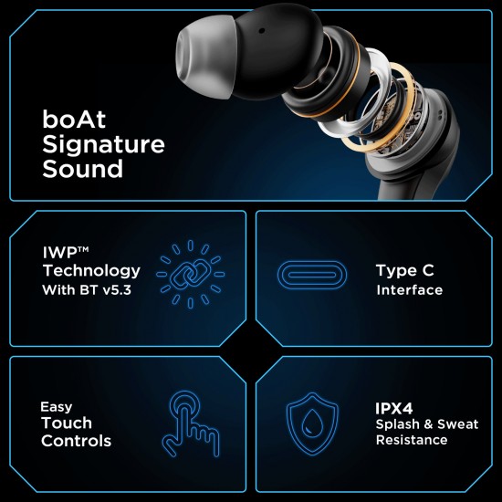 boAt Immortal 131 with Beast Mode, 40 Hours Playback and ENx Tech Bluetooth Headset (Black, True Wireless)