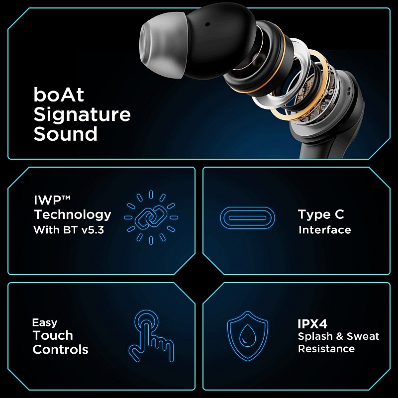 boAt Immortal 131 with Beast Mode, 40 Hours Playback and ENx Tech Bluetooth Headset (Black, True Wireless)