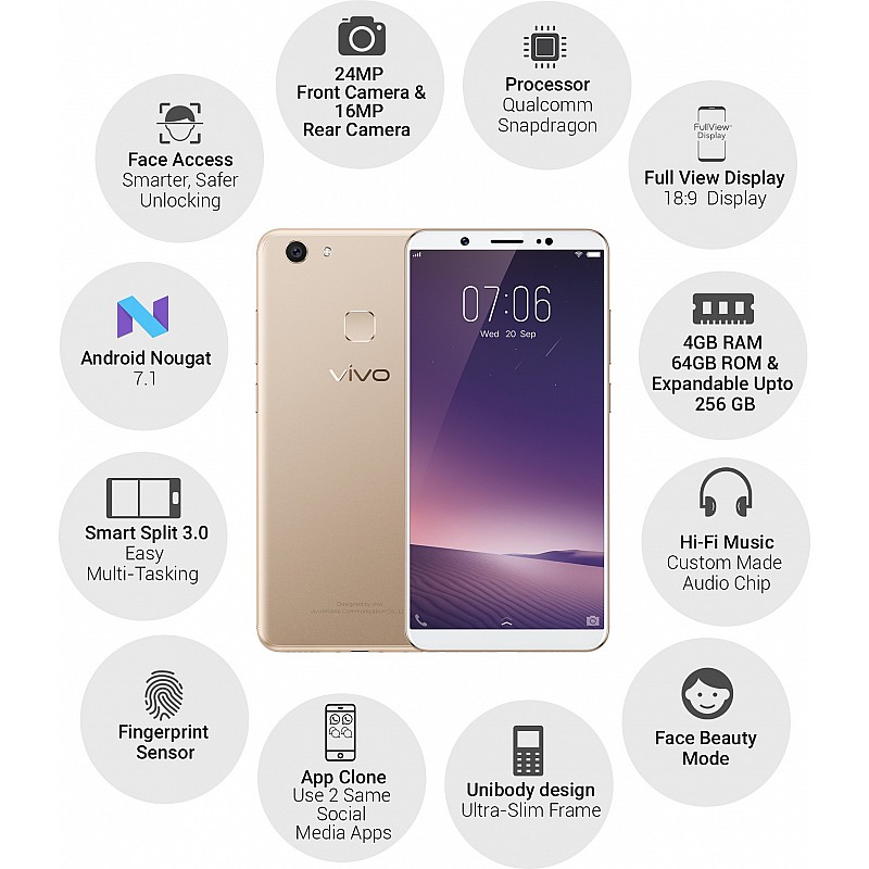  vivo V7 Plus (Gold, 64 GB)  (4 GB RAM) Refurbished