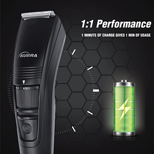 Kubra KB-1016 USB Fast charging, 90 min runtime, Adjustable 20 Length Setting, Ultra Sleek Beard Trimmer for Men (Black)