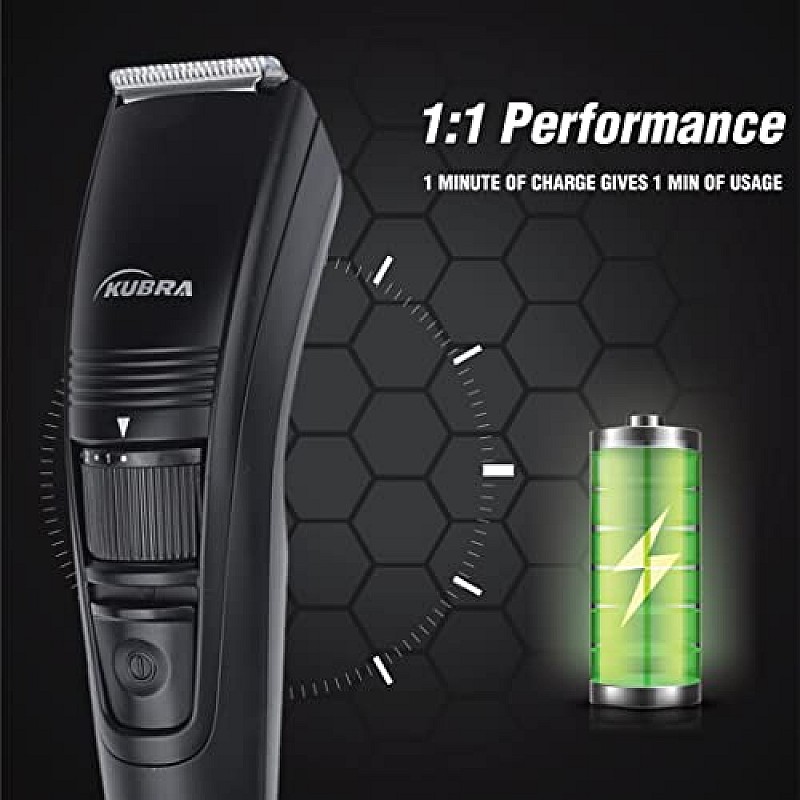 Kubra KB-1016 USB Fast charging, 90 min runtime, Adjustable 20 Length Setting, Ultra Sleek Beard Trimmer for Men (Black)