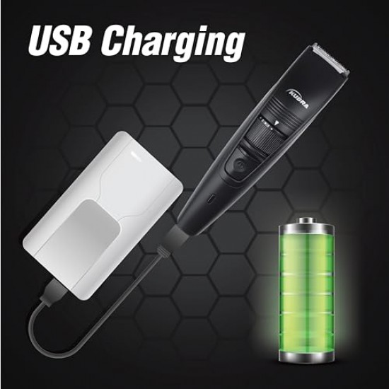 Kubra KB-1016 USB Fast charging, 90 min runtime, Adjustable 20 Length Setting, Ultra Sleek Beard Trimmer for Men (Black)