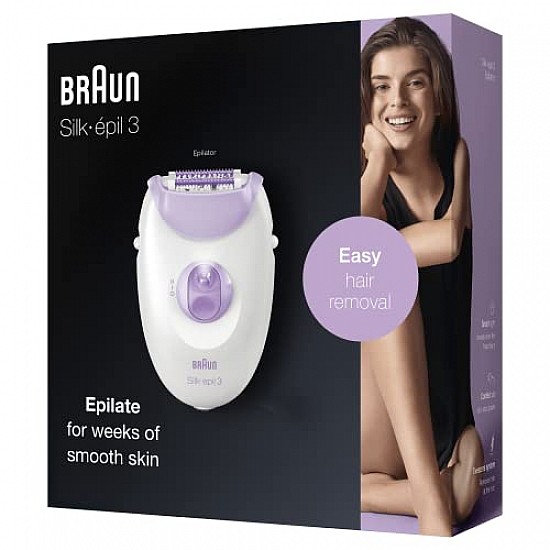 Braun Silk-epil 3-170, Epilator for Long-Lasting Hair Removal, 20 Tweezer System, Smart light Technology and Massage Rollers, Purple