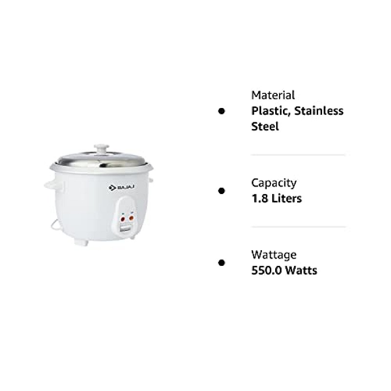 Bajaj RCX 1.8 DLX Rice Cooker, 1.8 Litre , White