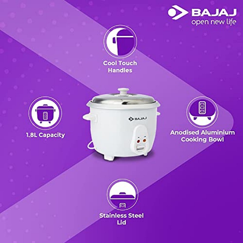 Bajaj RCX 1.8 DLX Rice Cooker, 1.8 Litre , White