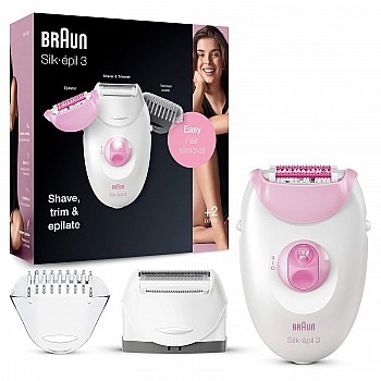 Braun Silk-épil 3-270,Epilator for Long-Lasting Hair Removal from roots,20 Tweezer System White and Pink