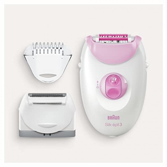 Braun Silk-épil 3-270,Epilator for Long-Lasting Hair Removal from roots,20 Tweezer System White and Pink