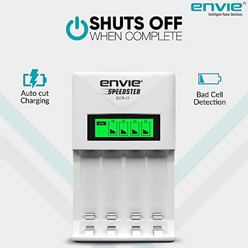 ENVIE® (ECR 11) Speedster Fast Charger for AA & AAA Rechargeable Batteries (with LCD Display)