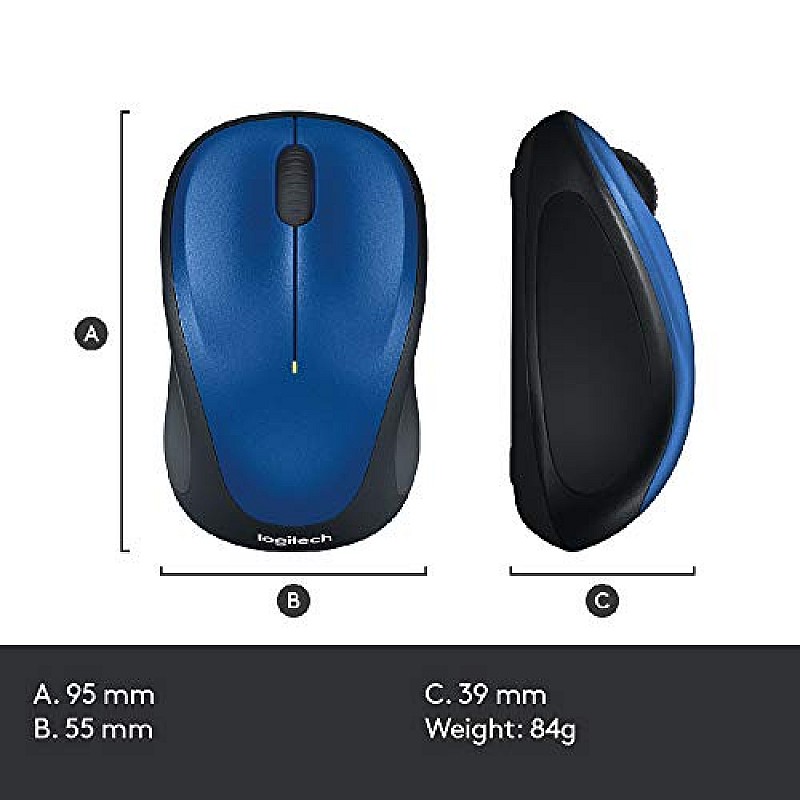 Logitech M235 Wireless Mouse, 1000 DPI Optical Tracking, 12 Month Life Battery (Blue)