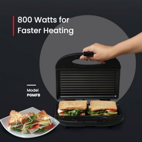 Prestige PGMFB 800 Watt Grill Sandwich Toaster with Fixed Grill Plates, Black