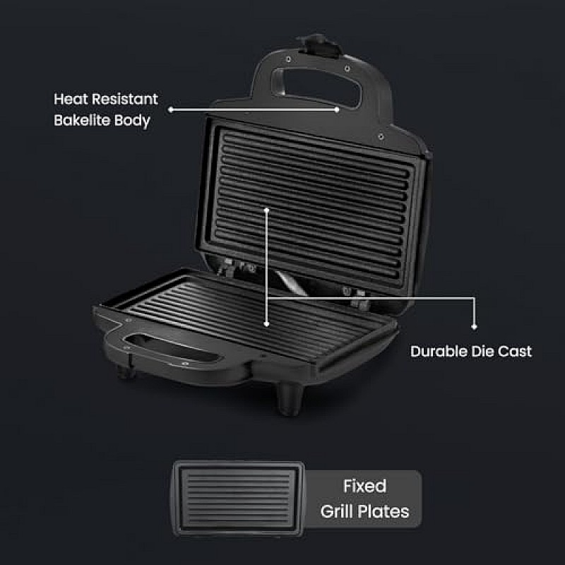 Prestige PGMFB 800 Watt Grill Sandwich Toaster with Fixed Grill Plates, Black