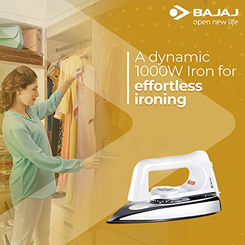 Bajaj Plastic Popular Plus 750W Dry Iron with Advance Soleplate and Anti-Bacterial German Coating Technology, White Bajaj Plastic Popular Plus 750W Dry Iron with Advance Soleplate and Anti-Bacterial German Coating Technology, White
