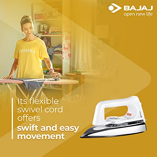 Bajaj Plastic Popular Plus 750W Dry Iron with Advance Soleplate and Anti-Bacterial German Coating Technology, White Bajaj Plastic Popular Plus 750W Dry Iron with Advance Soleplate and Anti-Bacterial German Coating Technology, White