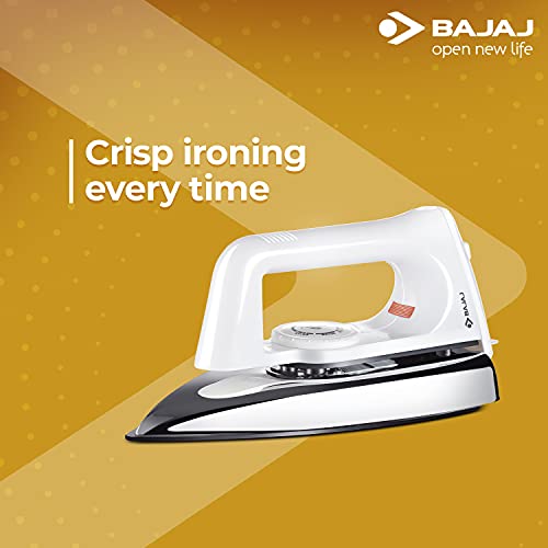 Bajaj Plastic Popular Plus 750W Dry Iron with Advance Soleplate and Anti-Bacterial German Coating Technology, White Bajaj Plastic Popular Plus 750W Dry Iron with Advance Soleplate and Anti-Bacterial German Coating Technology, White