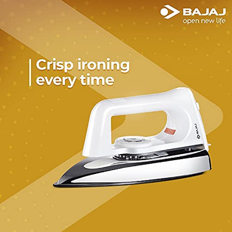 Bajaj Plastic Popular Plus 750W Dry Iron with Advance Soleplate and Anti-Bacterial German Coating Technology, White