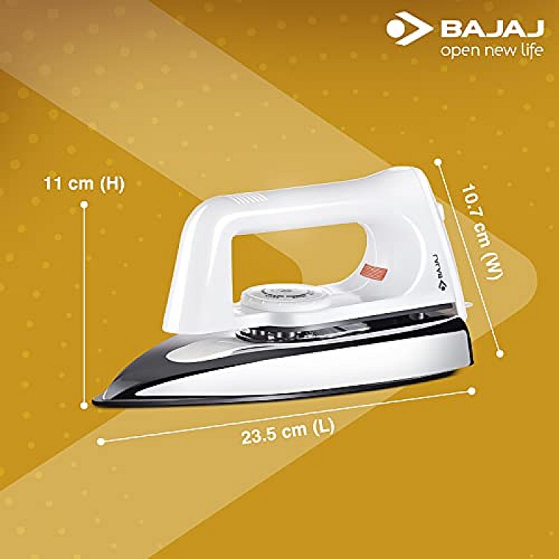 Bajaj Plastic Popular Plus 750W Dry Iron with Advance Soleplate and Anti-Bacterial German Coating Technology, White