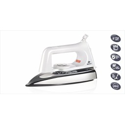 Bajaj Plastic Popular Plus 750W Dry Iron with Advance Soleplate and Anti-Bacterial German Coating Technology, White Bajaj Plastic Popular Plus 750W Dry Iron with Advance Soleplate and Anti-Bacterial German Coating Technology, White