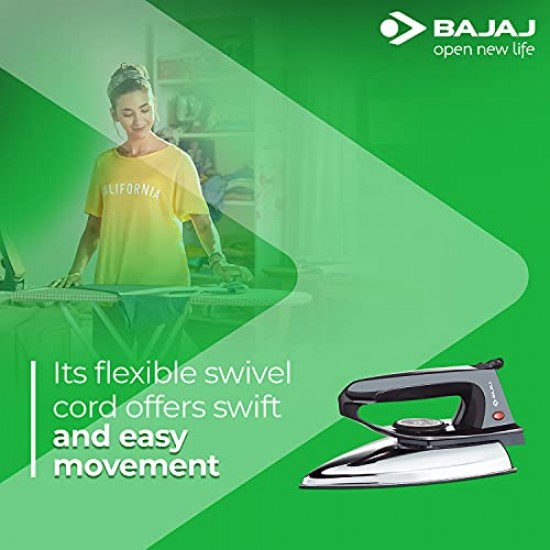 Bajaj DX-2 600W Dry Iron with Advance Soleplate and Anti-bacterial German Coating Technology, Black