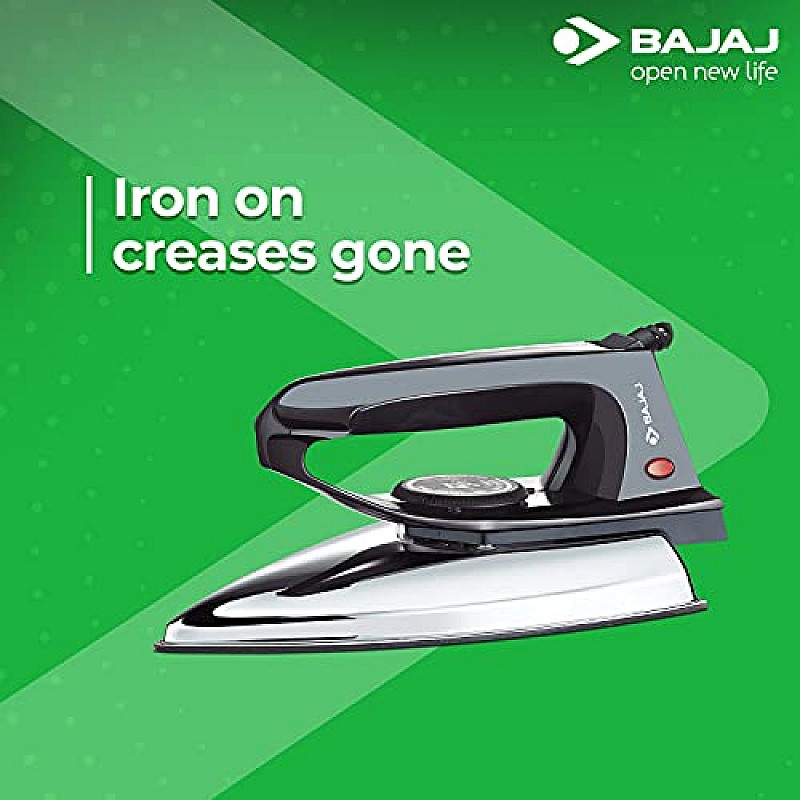 Bajaj DX-2 600W Dry Iron with Advance Soleplate and Anti-bacterial German Coating Technology, Black