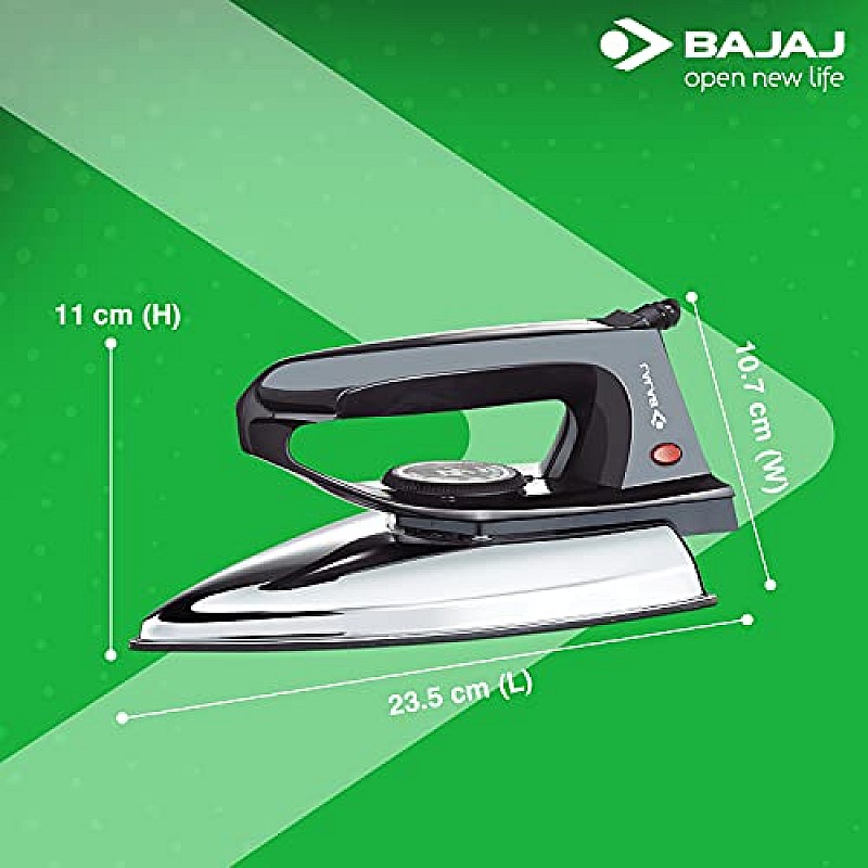 Bajaj DX-2 600W Dry Iron with Advance Soleplate and Anti-bacterial German Coating Technology, Black