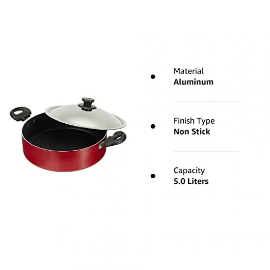 Pigeon by Stovekraft Non-Stick Biriyani Pot with Lid, 5 Litres, Red, Aluminium
