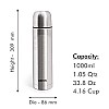 Milton Plain Lid 1000 Thermosteel Vacuum Insulated Flask with Jacket 1000 ml Hot and Cold Water Bottle