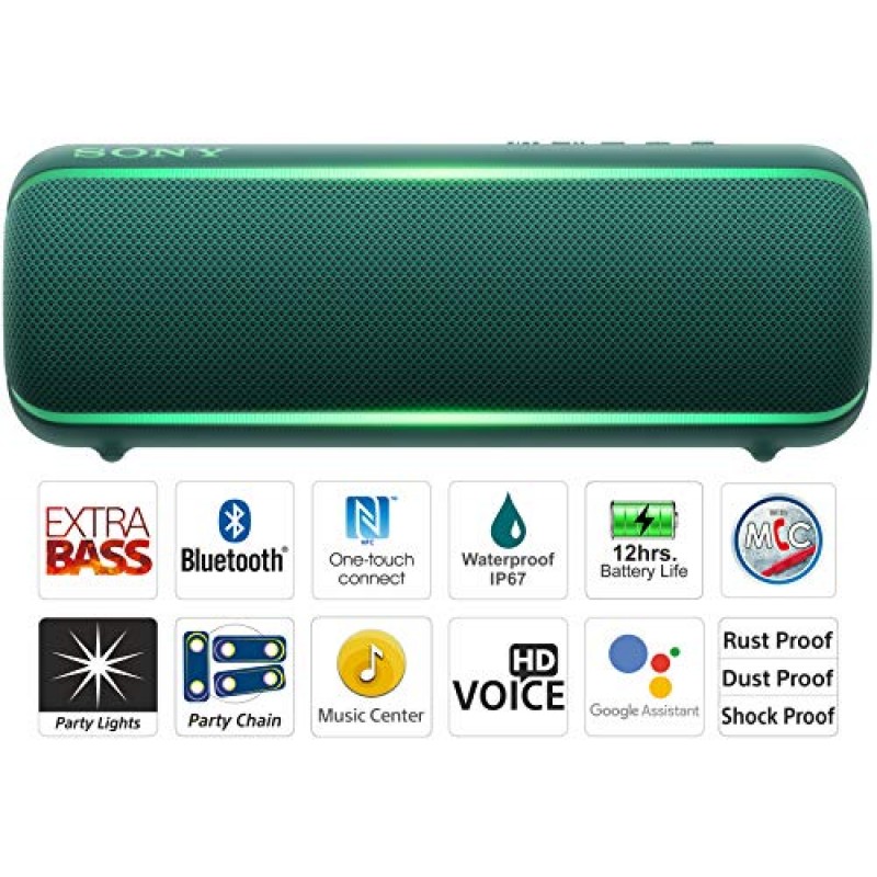 Sony SRS-XB22 Wireless Extra Bass Bluetooth Speaker with 12 Hours Battery Life (Green)