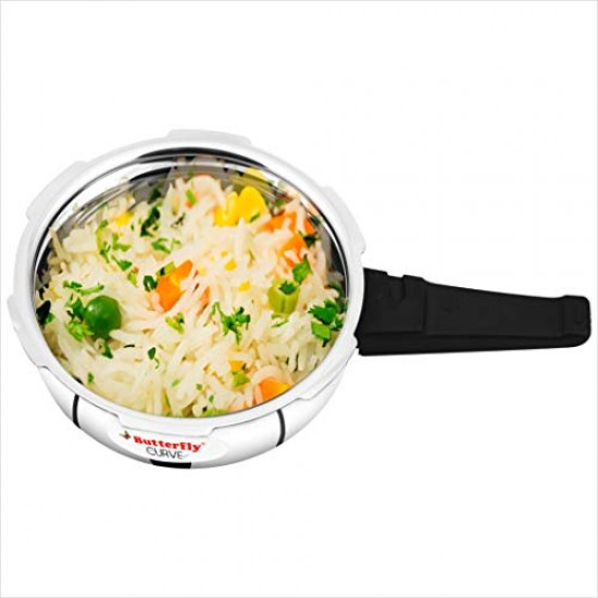 Butterfly Curve 2 Litres Pressure Cooker Outer Lid High Quality Stainless Steel Induction & Gas Stove Compatible Silver