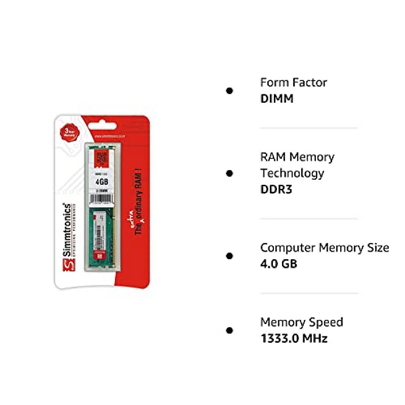 Simmtronics 4GB DDR3 Desktop RAM 1333 MHz (PC 10600) 