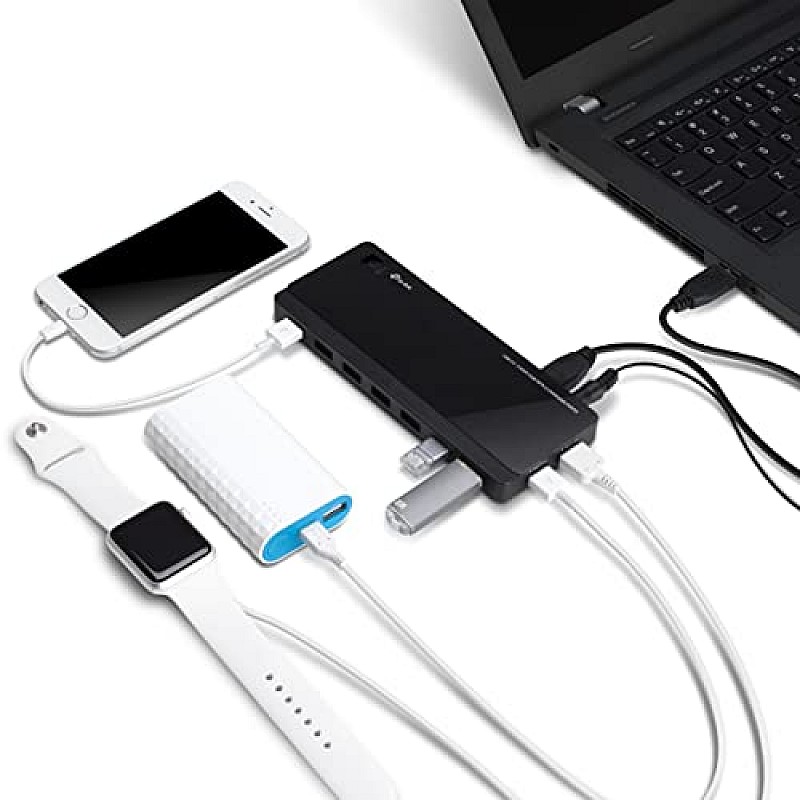 TP-Link Powered USB Hub with 7 Data Smart Charging USB 3.0 Ports, Compatible with Windows