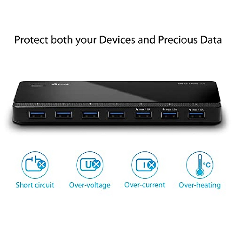 TP-Link Powered USB Hub with 7 Data Smart Charging USB 3.0 Ports, Compatible with Windows