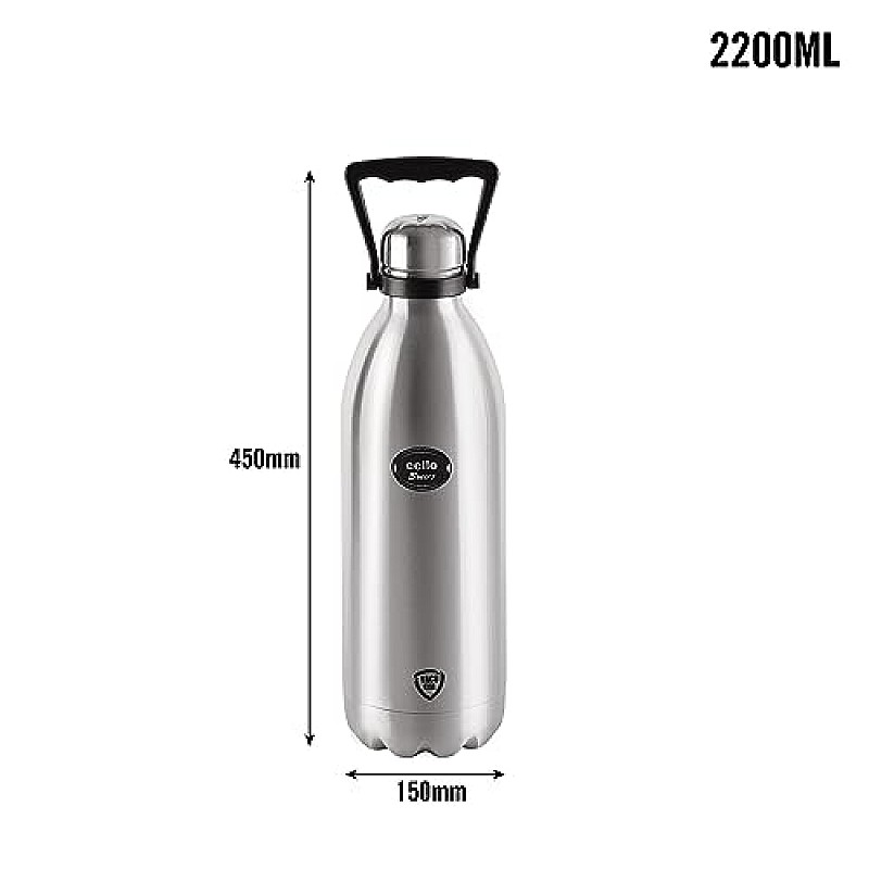 Cello Swift Stainless Steel Vacuum Insulated Flask 1000ml Hot and Cold Water Bottle for Home, Office, Travel