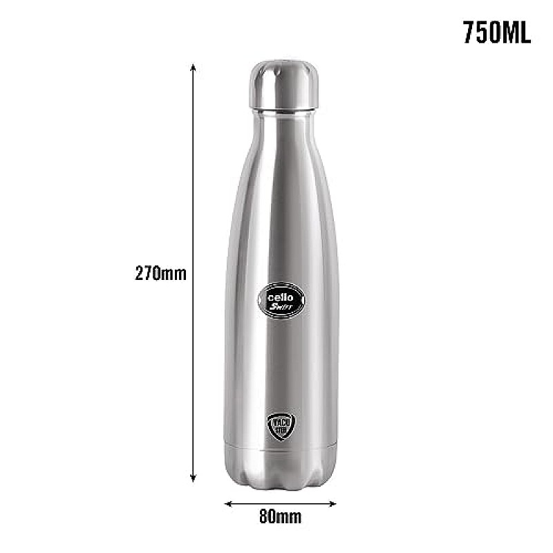 Cello Swift Stainless Steel Vacuum Insulated Flask 1000ml Hot and Cold Water Bottle for Home, Office, Travel