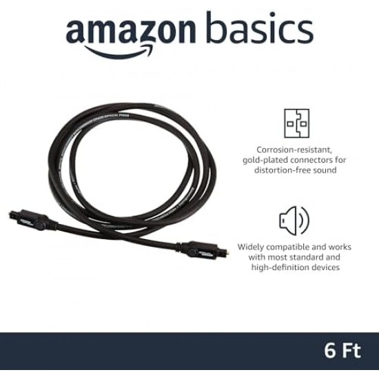 Amazon Basics Toslink Digital Optical Audio Cable, Gold-Plated Connectors, 6 Foot, Black