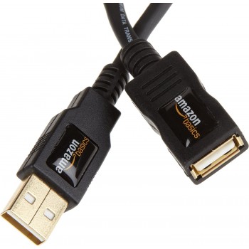 Amazon Basics USB 2.0 Extension Cable - A-Male to A-Female for Personal Computer, Printer - 6.5 Feet (Black, 2 Meters)