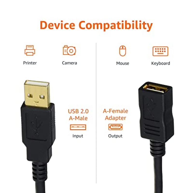 Amazon Basics USB 2.0 Extension Cable - A-Male to A-Female for Personal Computer, Printer - 6.5 Feet (Black, 2 Meters) Amazon Basics USB 2.0 Extension Cable - A-Male to A-Female for Personal Computer, Printer - 6.5 Feet (Black, 2 Meters)