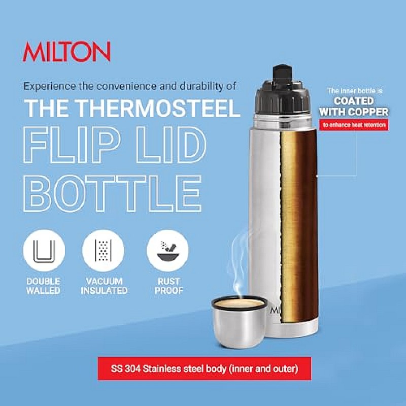 Milton Thermosteel Flip Lid Flask, 500 milliliters, Silver