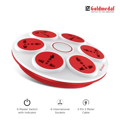 Goldmedal 360 Degree Power Strip (White) Pack Of 1, 6-Outlet International Sockets, 3-Pin 2 Meter Cable, Master Switch With Led Light Indicator And Overload Protector For Home & Office,240Volts Goldmedal 360 Degree Power Strip (White) Pack Of 1, 6-Outlet International Sockets, 3-Pin 2 Meter Cable, Master Switch With Led Light Indicator And Overload Protector For Home & Office,240Volts