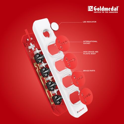 Goldmedal 360 Degree Power Strip (White) Pack Of 1, 6-Outlet International Sockets, 3-Pin 2 Meter Cable, Master Switch With Led Light Indicator And Overload Protector For Home & Office,240Volts Goldmedal 360 Degree Power Strip (White) Pack Of 1, 6-Outlet International Sockets, 3-Pin 2 Meter Cable, Master Switch With Led Light Indicator And Overload Protector For Home & Office,240Volts
