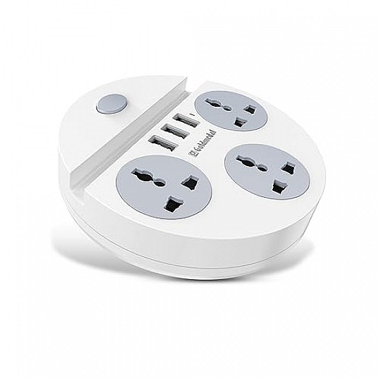 Goldmedal 360 Degree Power Strip (White) Pack Of 1, 6-Outlet International Sockets, 3-Pin 2 Meter Cable, Master Switch With Led Light Indicator And Overload Protector For Home & Office,240Volts