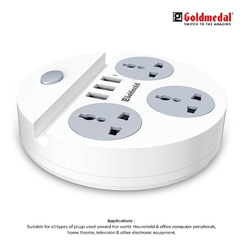Goldmedal 360 Degree Power Strip (White) Pack Of 1, 6-Outlet International Sockets, 3-Pin 2 Meter Cable, Master Switch With Led Light Indicator And Overload Protector For Home & Office,240Volts Goldmedal 360 Degree Power Strip (White) Pack Of 1, 6-Outlet International Sockets, 3-Pin 2 Meter Cable, Master Switch With Led Light Indicator And Overload Protector For Home & Office,240Volts
