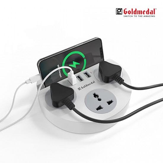 Goldmedal 360 Degree Power Strip (White) Pack Of 1, 6-Outlet International Sockets, 3-Pin 2 Meter Cable, Master Switch With Led Light Indicator And Overload Protector For Home & Office,240Volts