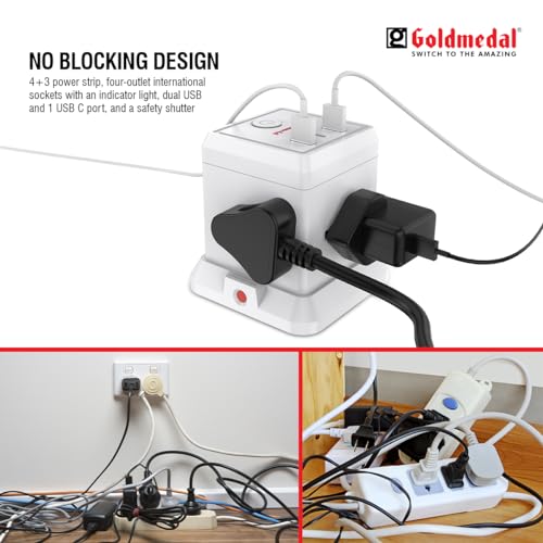 Goldmedal 360 Degree Power Strip (White) Pack Of 1, 6-Outlet International Sockets, 3-Pin 2 Meter Cable, Master Switch With Led Light Indicator And Overload Protector For Home & Office,240Volts Goldmedal 360 Degree Power Strip (White) Pack Of 1, 6-Outlet International Sockets, 3-Pin 2 Meter Cable, Master Switch With Led Light Indicator And Overload Protector For Home & Office,240Volts