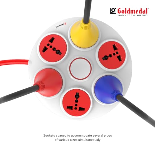 Goldmedal 360 Degree Power Strip (White) Pack Of 1, 6-Outlet International Sockets, 3-Pin 2 Meter Cable, Master Switch With Led Light Indicator And Overload Protector For Home & Office,240Volts Goldmedal 360 Degree Power Strip (White) Pack Of 1, 6-Outlet International Sockets, 3-Pin 2 Meter Cable, Master Switch With Led Light Indicator And Overload Protector For Home & Office,240Volts