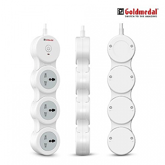 Goldmedal 360 Degree Power Strip (White) Pack Of 1, 6-Outlet International Sockets, 3-Pin 2 Meter Cable, Master Switch With Led Light Indicator And Overload Protector For Home & Office,240Volts